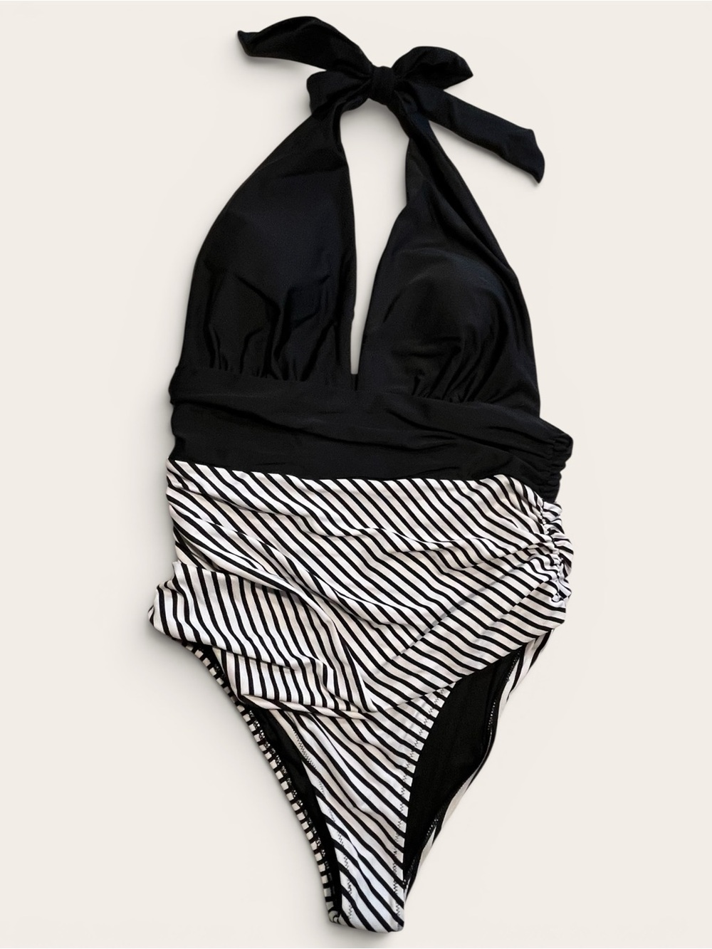 Hydrogen Reversible Swimsuit with Black and White Striped Trim